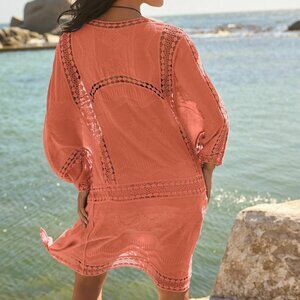 NEXT DIRECT WARM ORANGE/CORAL CROCHET STYLE KIMONO COVER UP - BNWT - SZ XL